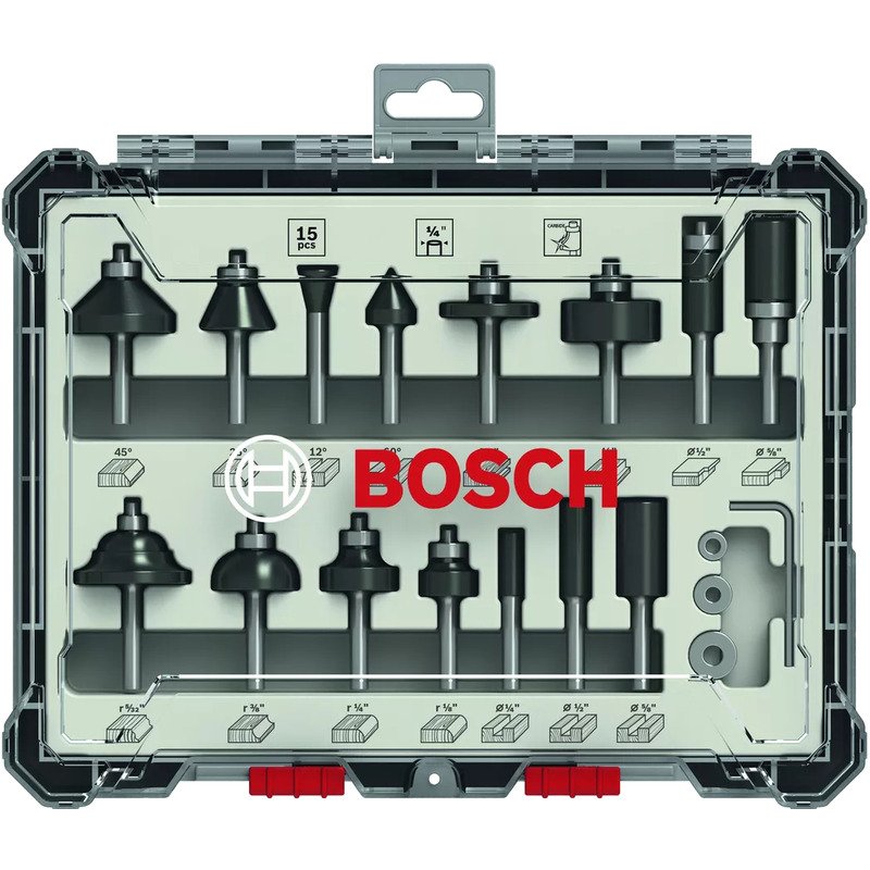 Bosch 2607017473 15pc 1/4″ Shank Mixed Router Bit Set