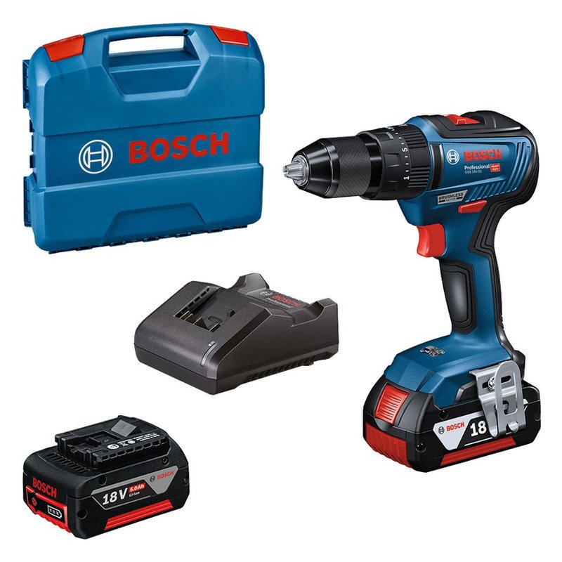 Bosch GSB 18v-55 18v Brushless Combi Drill Kit 2 x 5ah Batteries