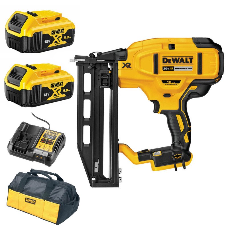 Dewalt DCN662N 18v XR Brushless 16GA Second Fix Straight Nailer Kit – 2 x 5.0ah Batteries, Charger & Bag