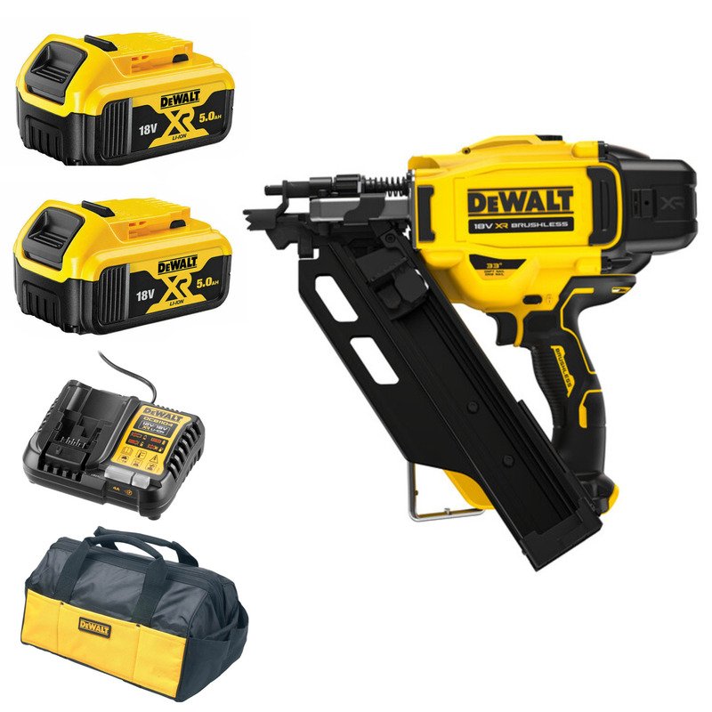 Dewalt DCN930N 18v XR 90mm Framing Nailer Kit – 2 x 5.0ah Batteries, Charger & Bag