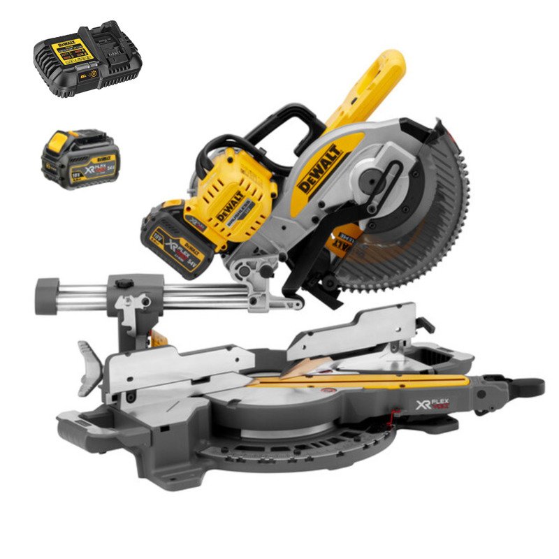 DeWalt DCS727T2 54V XR Flexvolt 250mm Double Bevel Slide Mitre Saw Kit – 2 x 6ah Batteries