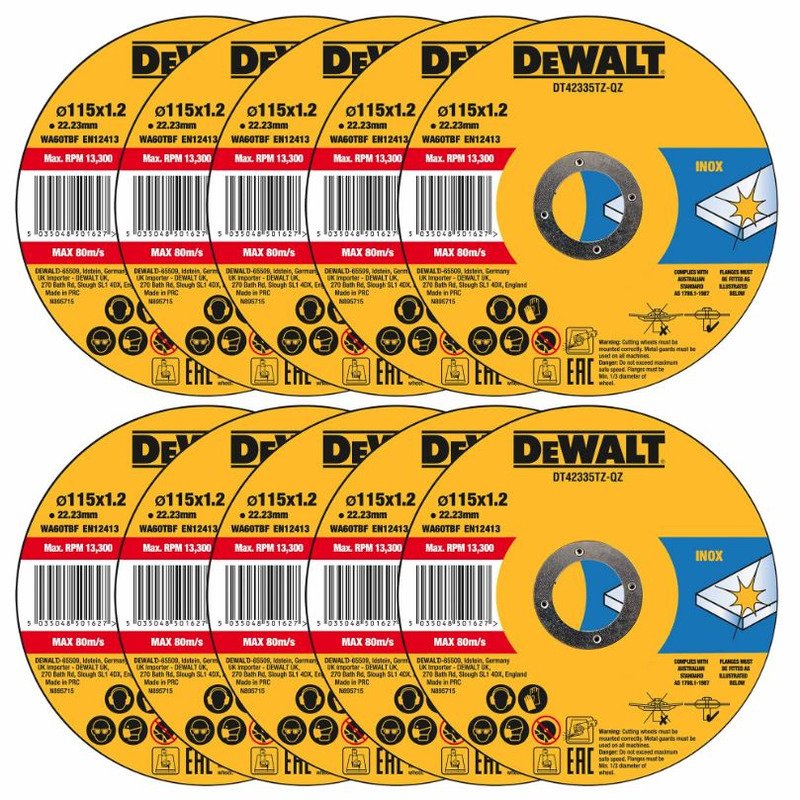 DEWALT DEWDT42335TZ Stainless Steel Metal Flat Cutting Discs 115mm Tin of 10