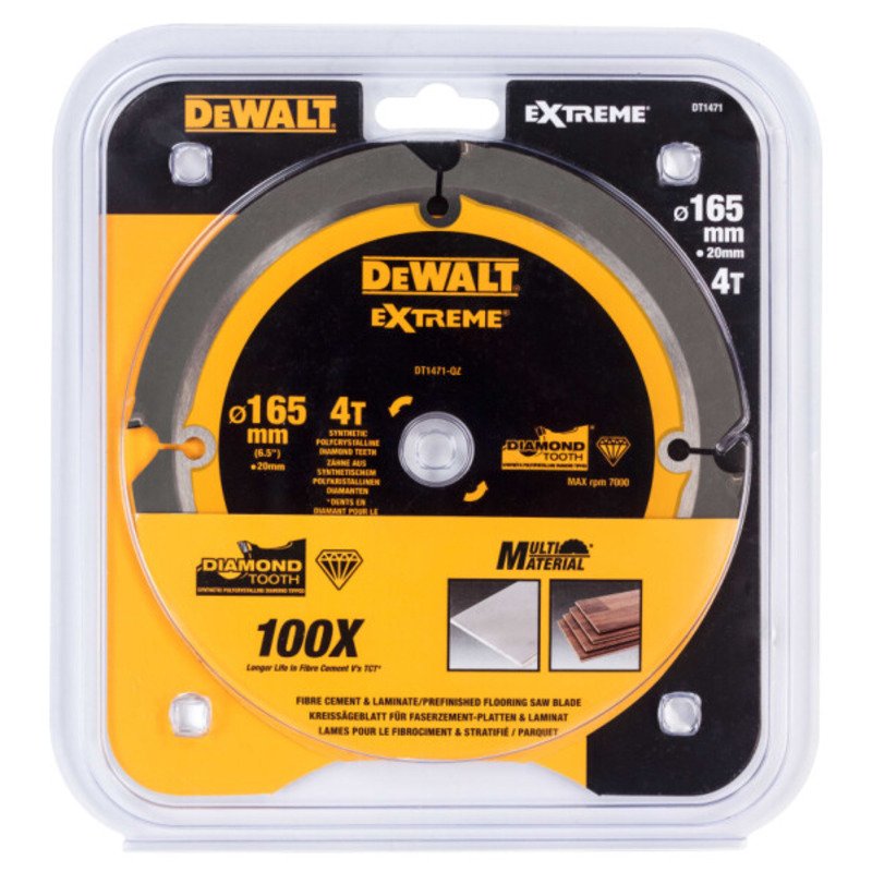 Dewalt DT1471 165mmx20x4T Extreme Multi Material Circular Saw Blade PCD Fibre Cement