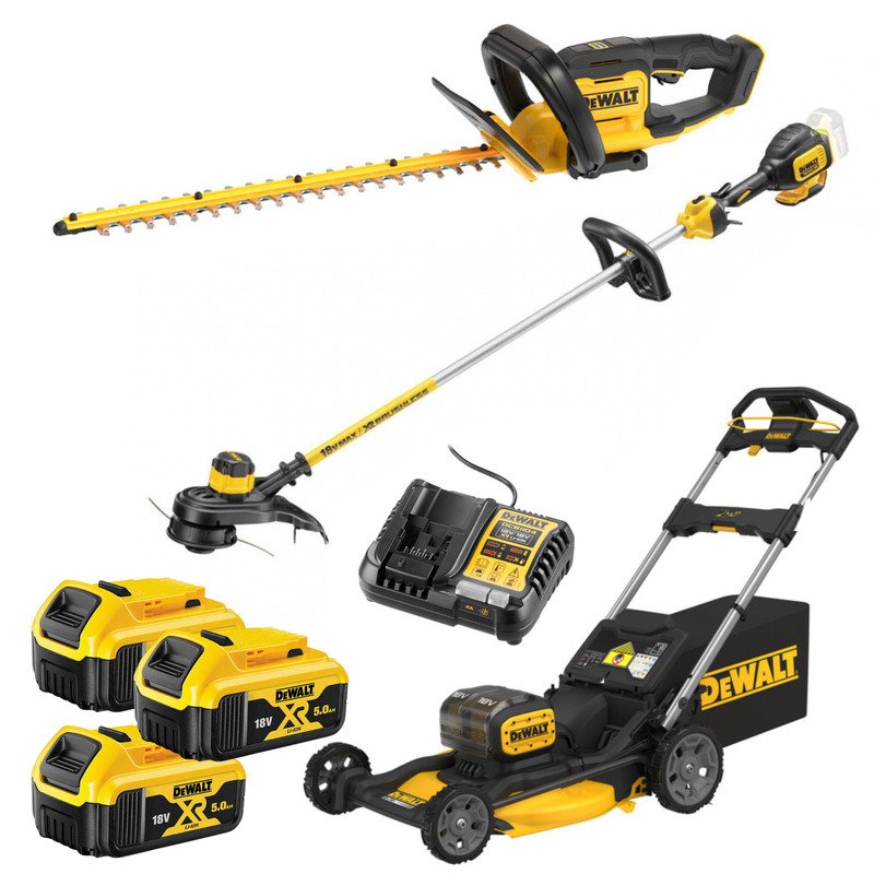 Dewalt Gardening Kit Lawn Mower, String Trimmer & Hedge Trimmer – 3 x 5.0ah Batteries