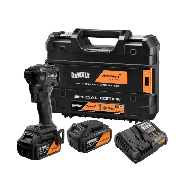 DeWalt x McLaren F1 DCF86MP2T 18V XR Brushless Impact Driver Kit – 2 x 5.0ah Batteries, Charger & Case