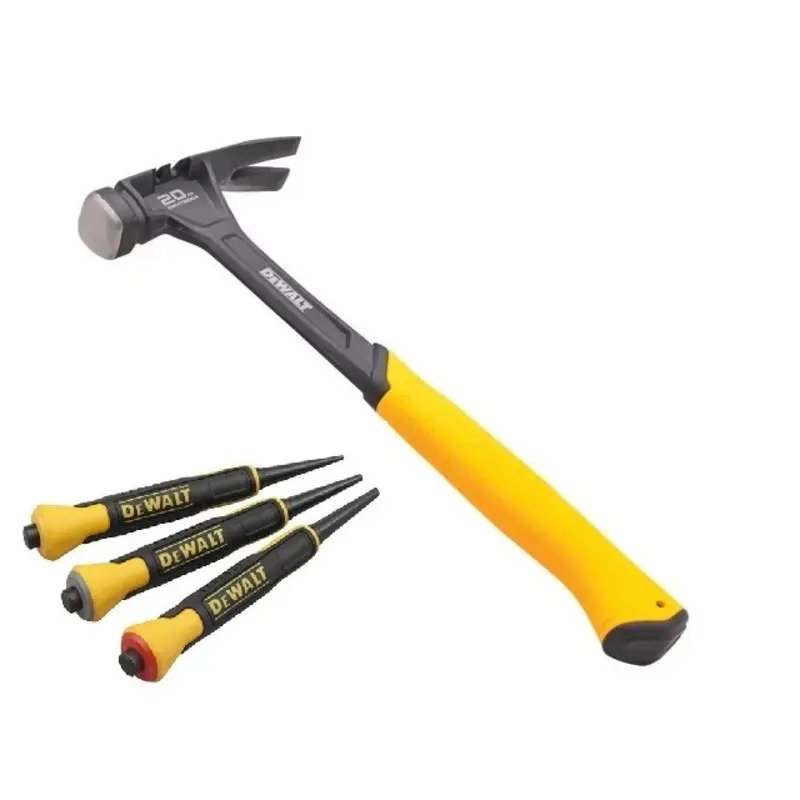 Dewalt XMS25DEWHAM 20oz Curved Claw Hammer & 3 Piece Punch Set