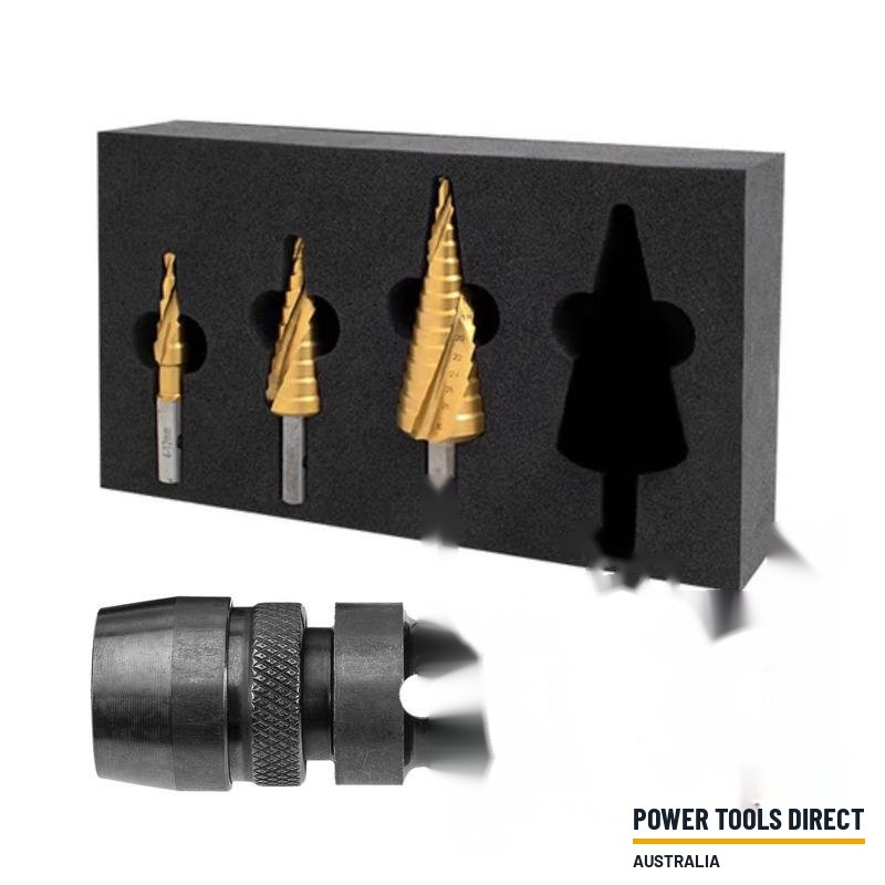 Holemaker Technology 3 Piece Impact Rated Step Drill Set 12, 22, 30MM In Foam & 111130-012A Adaptor