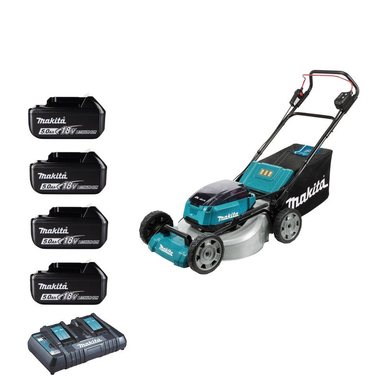 Makita DLM530PT4 Twin 18v (36v) LXT Brushless 53cm Lawn Mower Kit – 4 x 5.0ah Batteries and Twin Charger