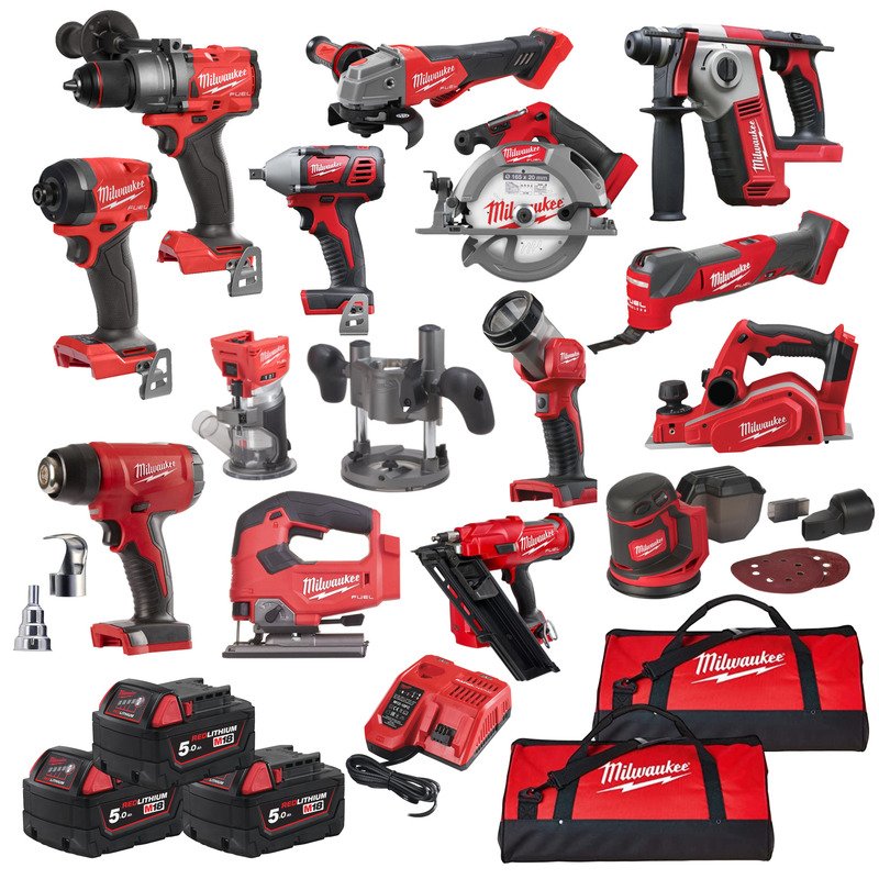 Milwaukee 14 Piece Power Tool Kit 18v – 3 x 5.0ah Batteries