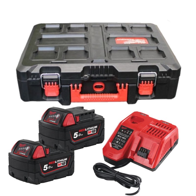 Milwaukee 18v Energy Kit In Packout Case – 2x5ah Batteries, Charger and Case