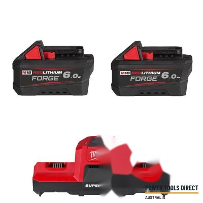 Milwaukee 18v Forge 6ah Battery and Dual Bay Super Charger Bundle – 2 x M18FB6 & M18DBSC
