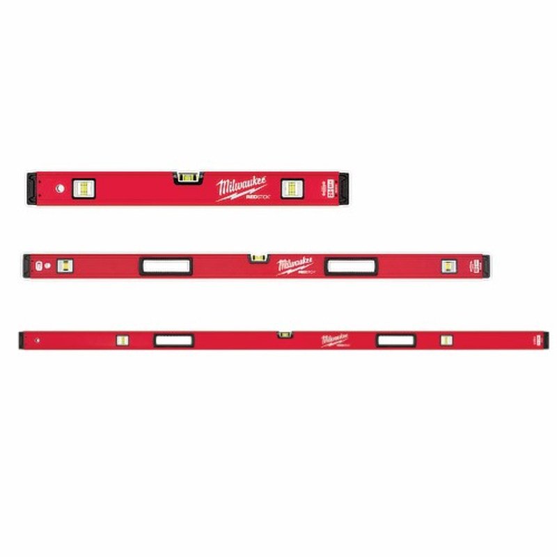 Milwaukee 3pc Redstick Backbone Box Level Set – 60cm / 120cm and 180cm