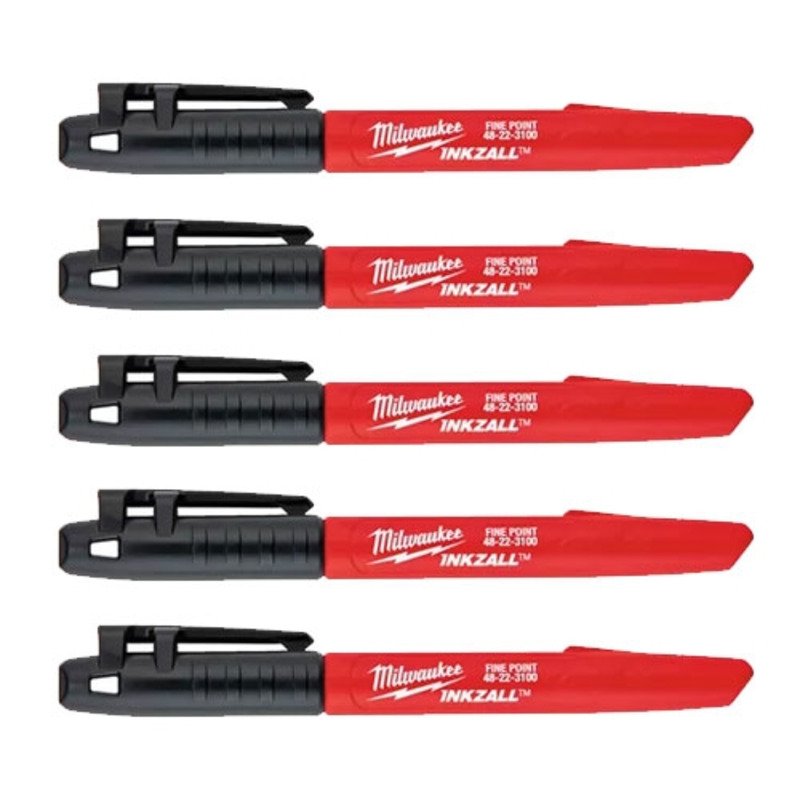 Milwaukee 48223100/FIVE Inkzall Jobsite Fine Point Marker Pen (Pack of 5)
