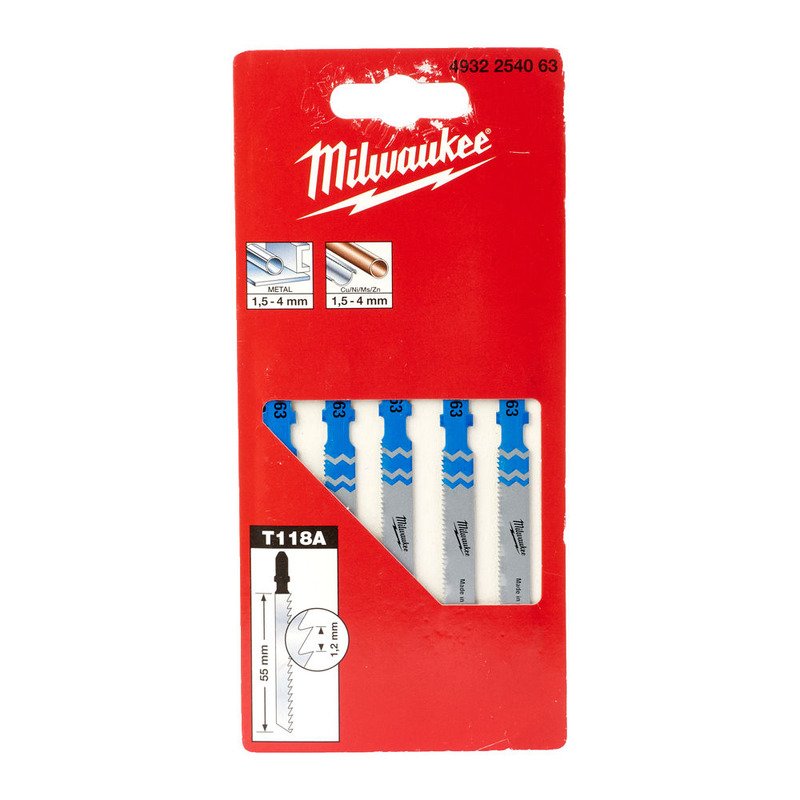 Milwaukee 4932254063 T118A Jigsaw Blades – Pack of 5 (55 x 1.2mm)