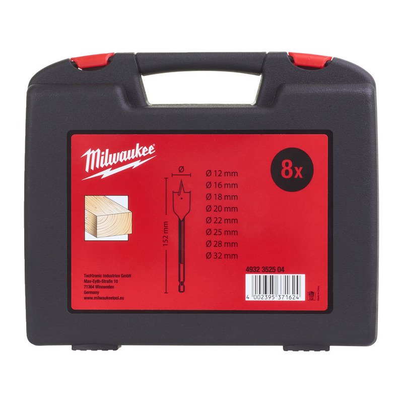 Milwaukee 4932352504 8pc Flat Drill Bit Set