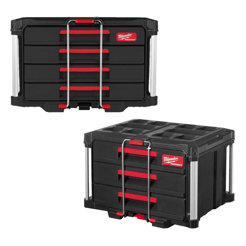 Milwaukee 4932472130 PACKOUT 3 Drawer Tool Box & 4932493189 PACKOUT 4 Drawer Tool Box