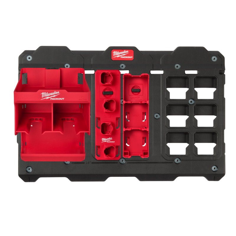 Milwaukee 4932480622 Packout XL Mounting Plate With 4932480712 Drill Storage Station & M12 & M18 Battery Holders