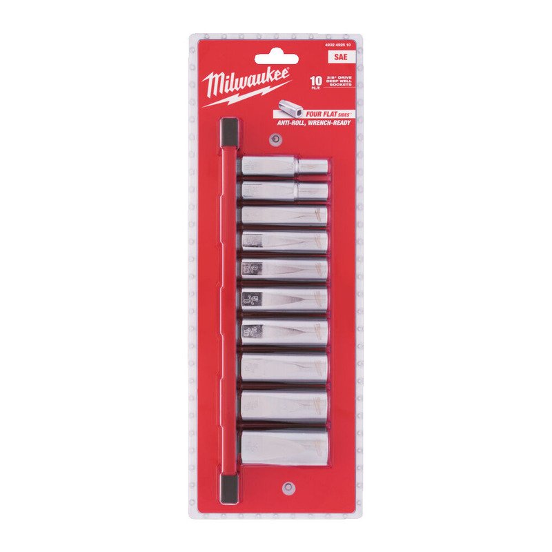 Milwaukee 4932492510 10pc 3/8″ Drive SAE Deep Socket Set