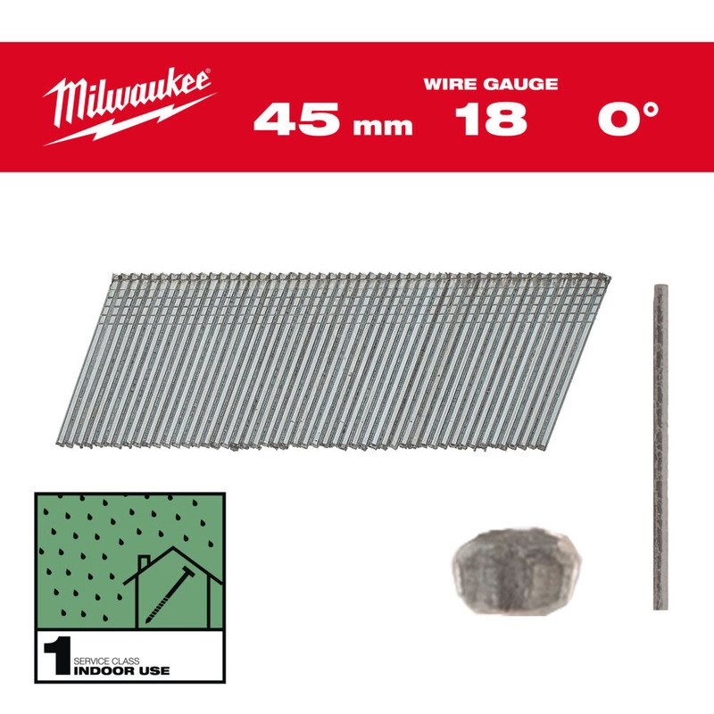 Milwaukee 4932492555 18g 45mm Brad Nails, Thin Finish Head – Box of 5000
