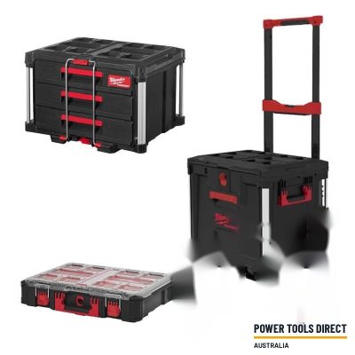 Milwaukee 4932498651 Packout Rolling Drawer, 4932472130 3 Drawer Tool Box & 4932464082 Organiser Case