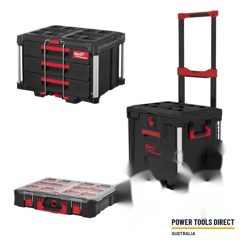 Milwaukee 4932498651 Packout Rolling Drawer, 4932472130 3 Drawer Tool Box & 4932464082 Organiser Case
