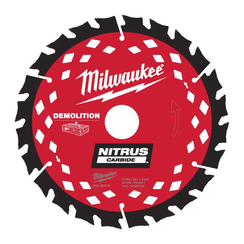 Milwaukee 4932499376 190mm Circular Saw Blade Nitrus Demolition Blade 190x30x1.6x24ATB