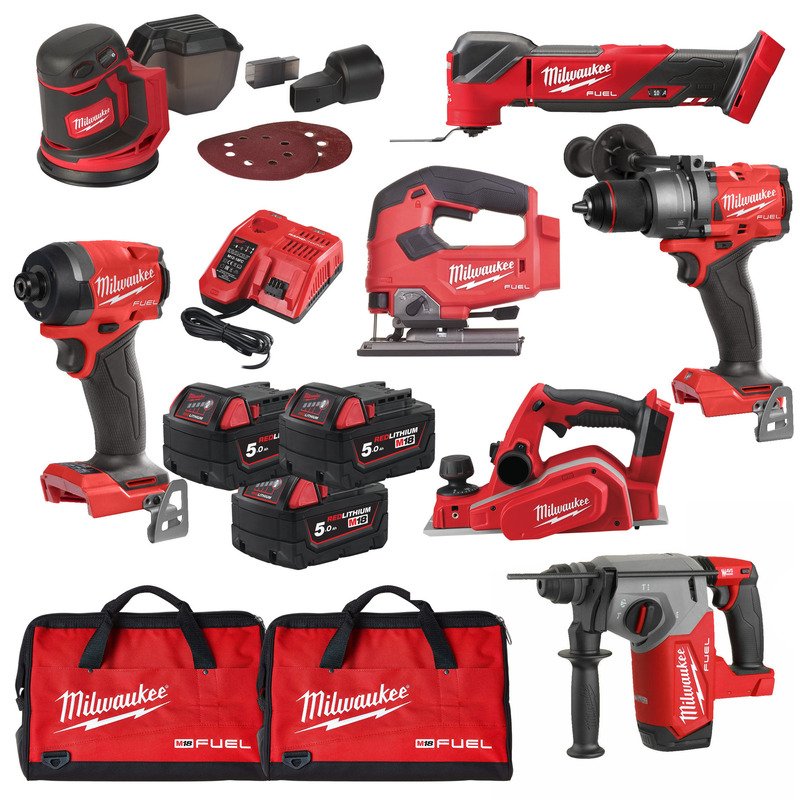 Milwaukee 7 Piece M18 Power Tool Kit – 3 x 5.0ah Batteries