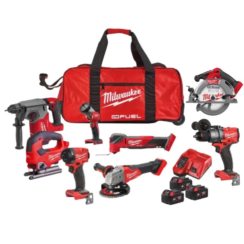 Milwaukee 8 Piece 18v Kit – 3 x 5.0ah Batteries