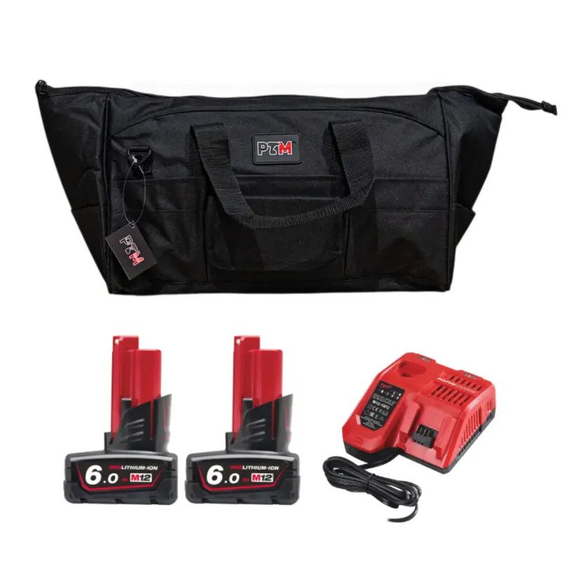 Milwaukee M12 6.0Ah Energy Pack In PTM Bag – 2 x M12B6 6.0Ah Batteries, Fast Charger with PTM Bag