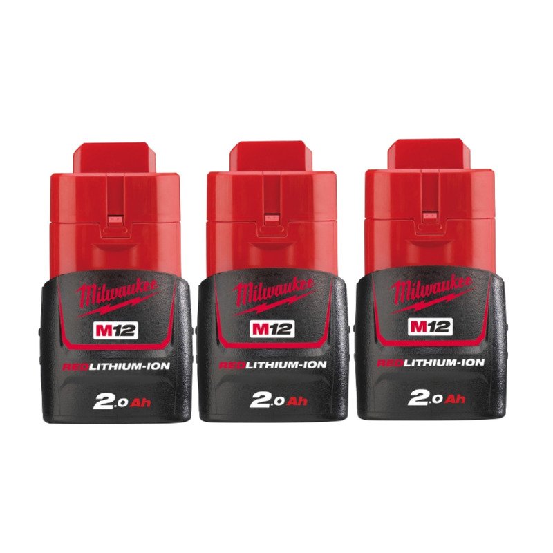 Milwaukee M12B2 12V 2.0Ah RedLithium Batteries (Triple Pack)