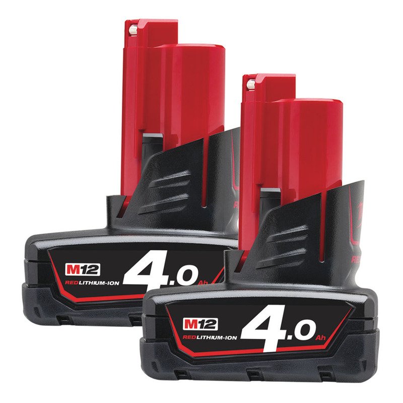 Milwaukee M12B4 M12 4.0Ah RedLithium-Ion Batteries (Twin Pack)