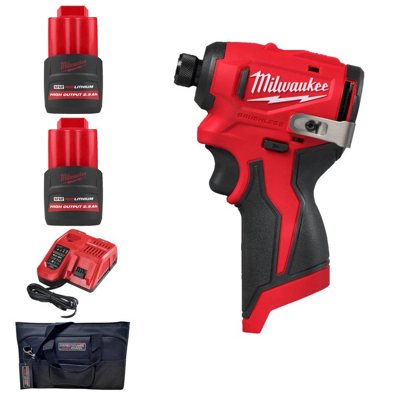Milwaukee M12BLIDRC-0 12v Compact Brushless Impact Driver Kit – 2 x 2.5ah High Output Batteries, Charger & PTM Bag