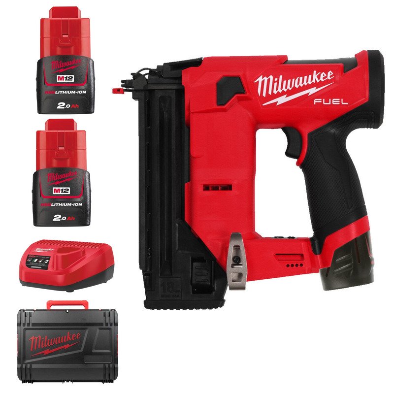 Milwaukee M12FCN18GS-202X 12v Fuel 18GA Straight Brad Nailer Kit – 2 x 2.0ah Batteries