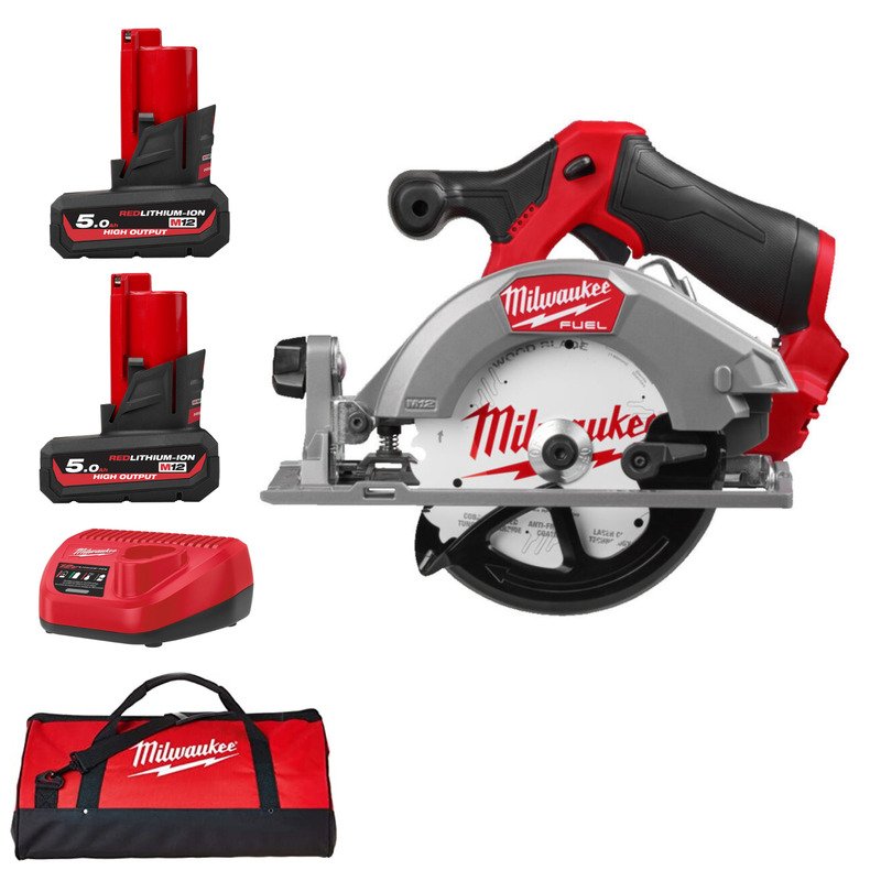 Milwaukee M12FCS442-0 12v Fuel Sub Compact Circular Saw Kit – 2 x 5.0ah 12v High Output Batteries, Charger & Bag