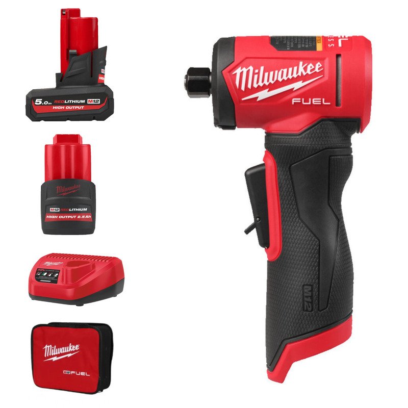 Milwaukee M12FDGA2-522B 12v Fuel Angled Die Grinder with Variable Speed Kit – High Output Batteries