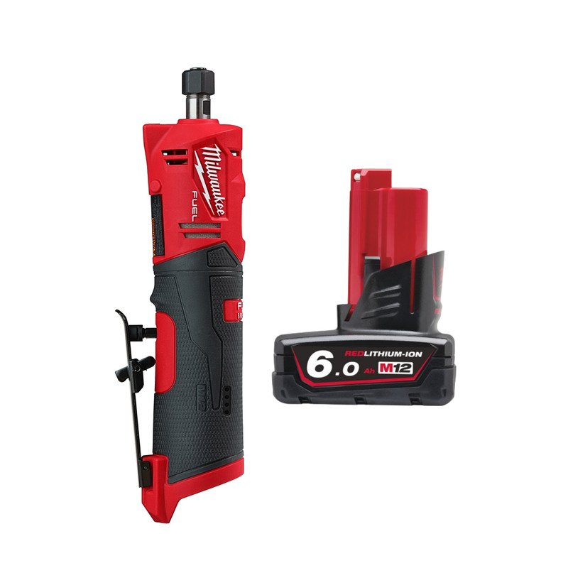 Milwaukee M12FDGS-0 12V Fuel Straight Die Grinder (Body Only) & 6.0Ah Battery