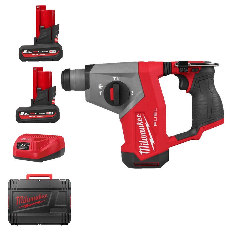 Milwaukee M12FHAC16-502X 12v Fuel 16mm Compact SDS+ Hammer Drill Kit – 2 x 5.0ah High Output Batteries