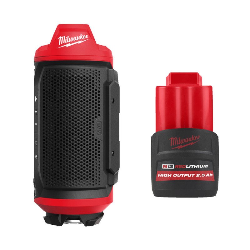Milwaukee M12SPEJSG2-0 12v Jobsite Speaker & 12v High Output 2.5ah Battery