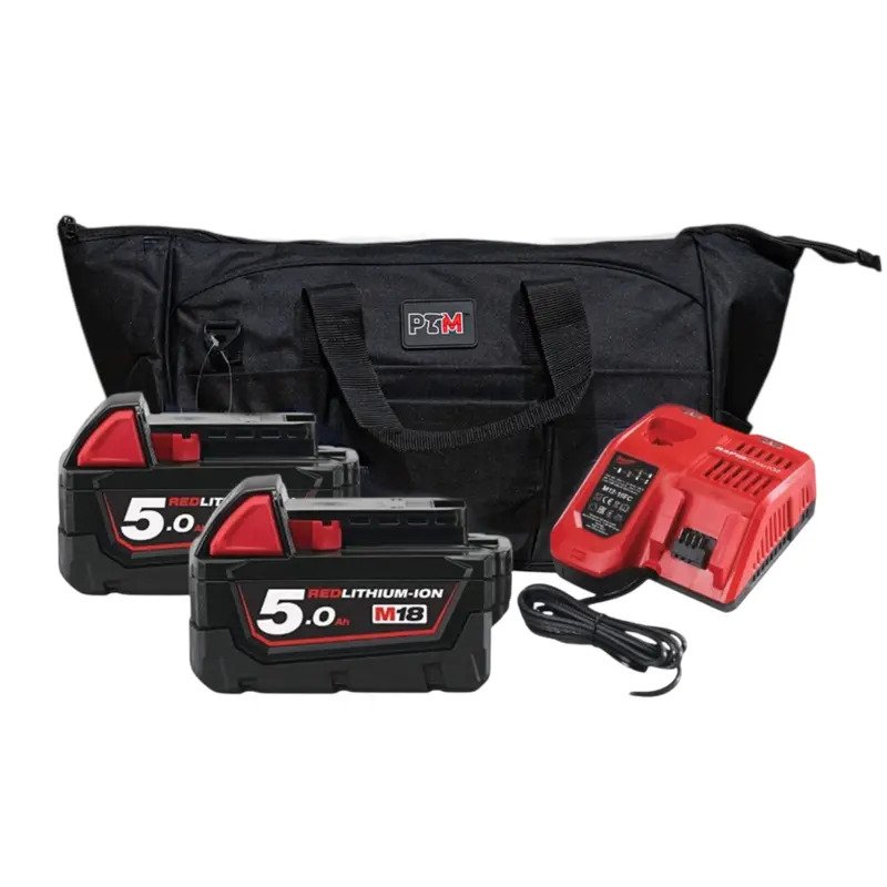 Milwaukee M18 5.0Ah Energy Bundle In PTM Bag – 2 x M18B5 5.0 Ah Batteries, M12-18FC Fast Charger in Bag