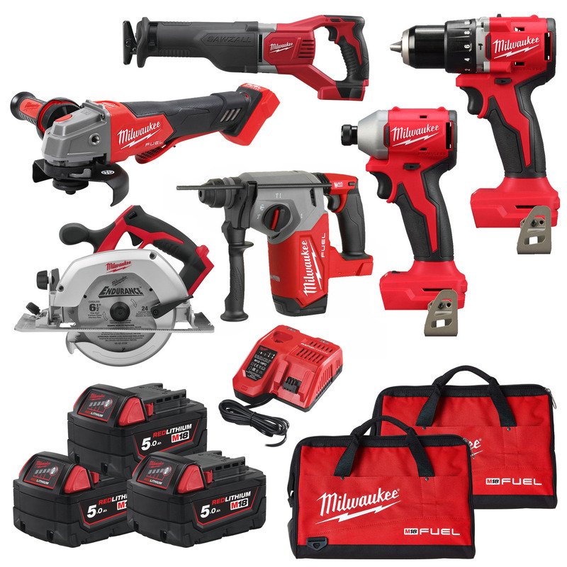 Milwaukee M18 6 Piece Tool Kit – 3 x 5.0ah Batteries