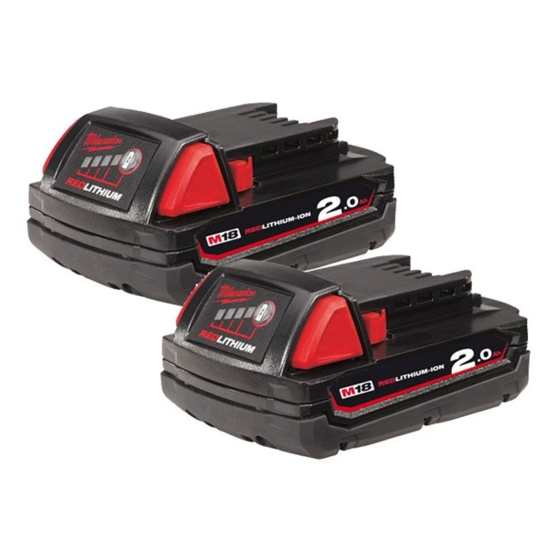 Milwaukee M18B2 18V 2.0Ah RedLithium-Ion Batteries (Twin Pack)