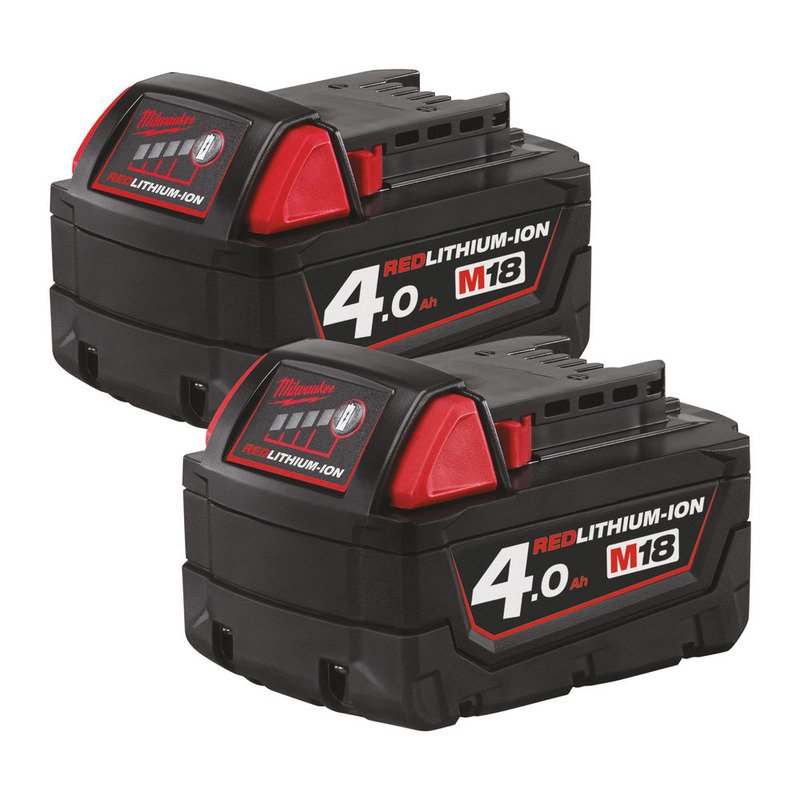 Milwaukee M18B4 18V 4.0Ah RedLithium-Ion Batteries (Twin Pack)