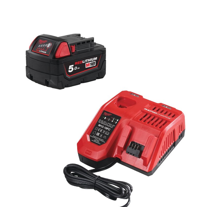 Milwaukee M18B5/M12-18FC 5.0Ah RedLithium-Ion Battery & Fast Charger Bundle (1 x Batt)