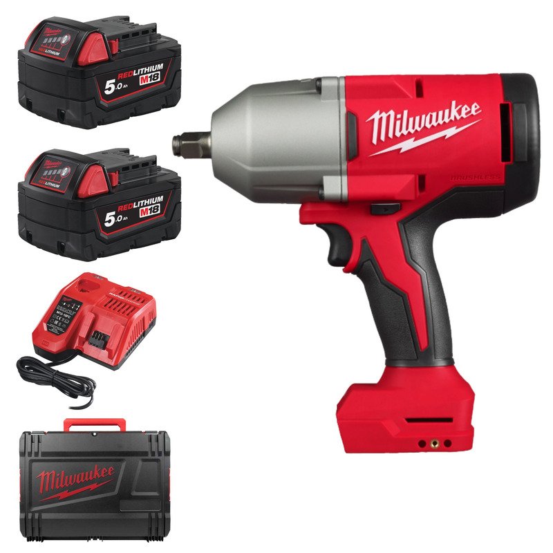 Milwaukee M18BLHIWF12-502X 18v Brushless 1/2″ High Torque Impact Wrench with Friction Ring Kit – 2 x 5.0ah Batteries