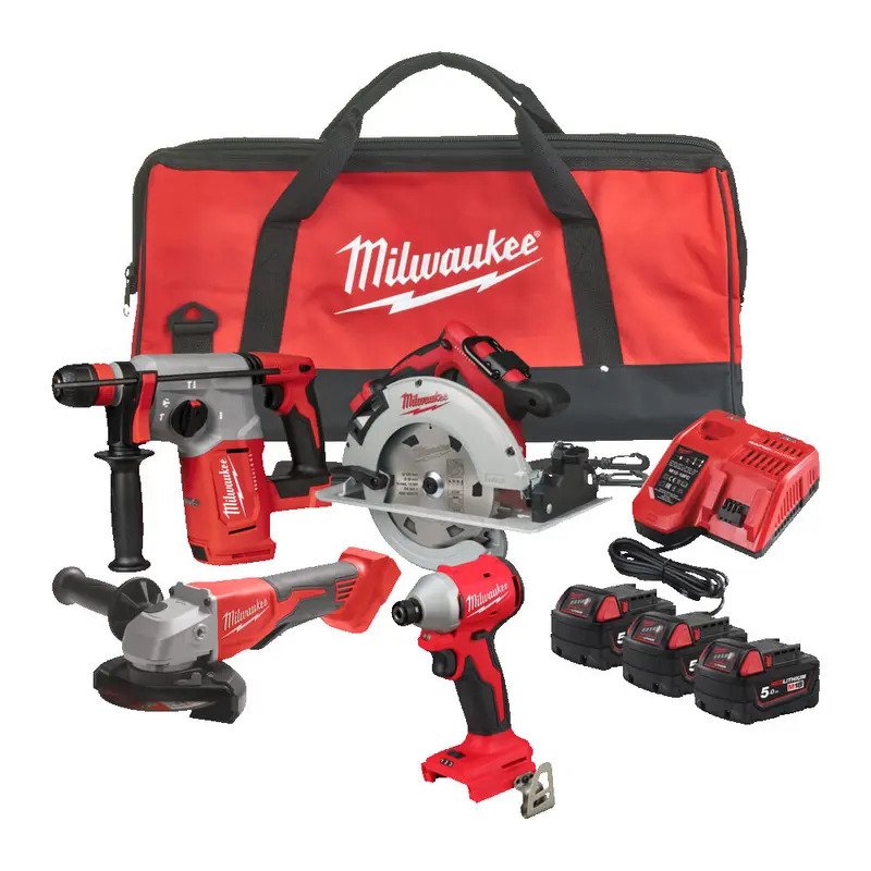 Milwaukee M18BLPP4A2-503B 18v 4pc Brushless Kit – 4-Mode SDS / Circular Saw / Impact Driver / Angle Grinder