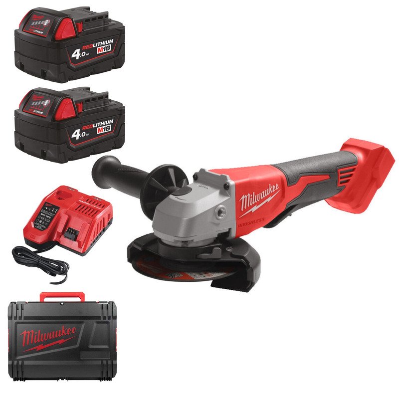 Milwaukee M18BLSAG115XPD-402X 18v Brushless 115mm Angle Grinder With Paddle Switch Kit – 2 x 4.0ah Batteries