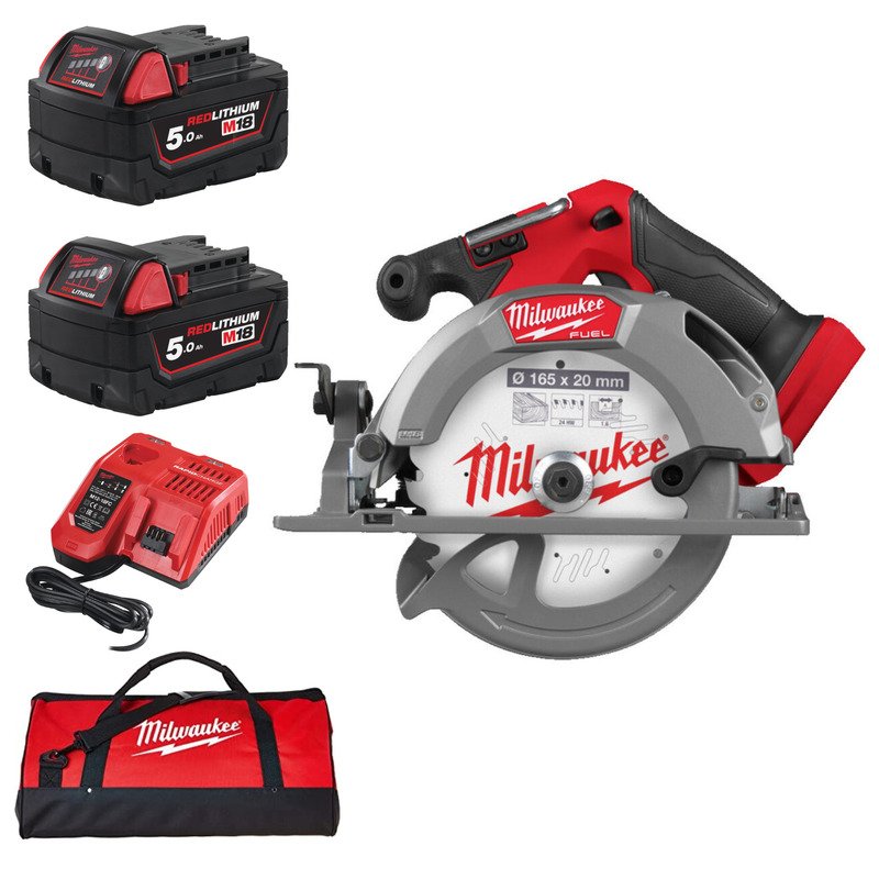 Milwaukee M18FCS552-0 18v Fuel 165mm Circular Saw Kit – 2 x 5.0ah Batteries, Charger & Bag