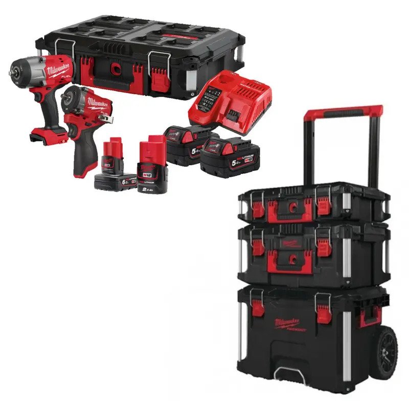 Milwaukee M18FPP2AQ2-564P 18v 1/2″ / 12v 3/8″ Fuel Impact Wrench Twin Kit & 4932464244 3 Piece PACKOUT Storage System Set — buy online at Power Tools Direct Australia