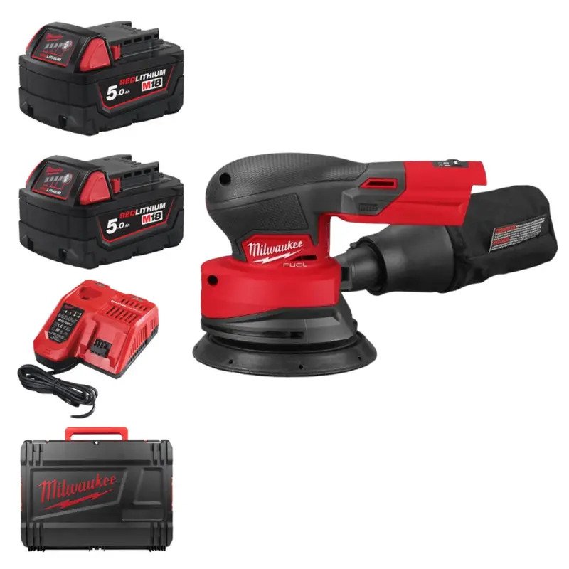 Milwaukee M18FROS125-502X 18v Fuel 125mm Random Orbital Sander Kit – 2 x 5.0ah Batteries