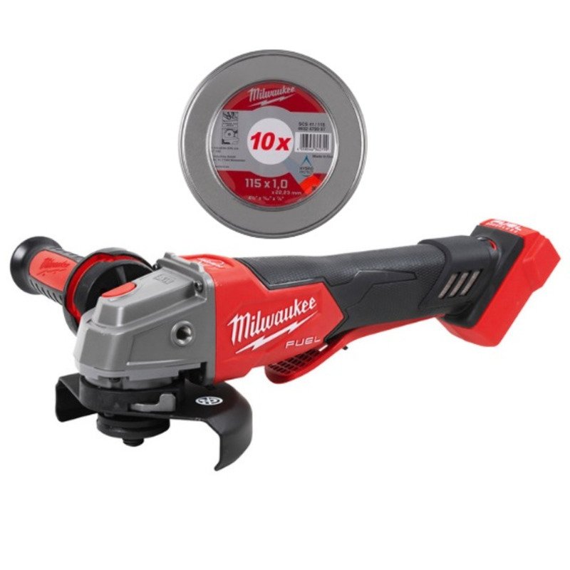 Milwaukee M18FSAGV115XPDB-0 18v Fuel 115mm Braking Angle Grinder Naked & 10 Pack of Inox Blades